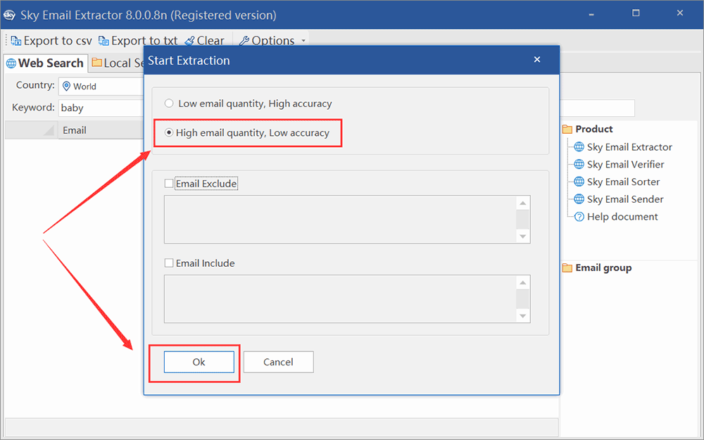 How to get more emails by sky email extractor step2