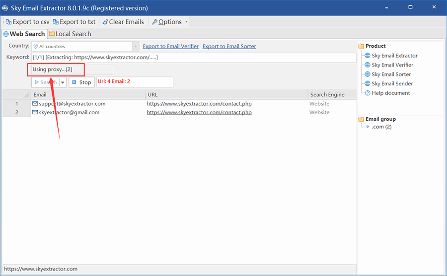 How to use proxy in sky email extractor step2