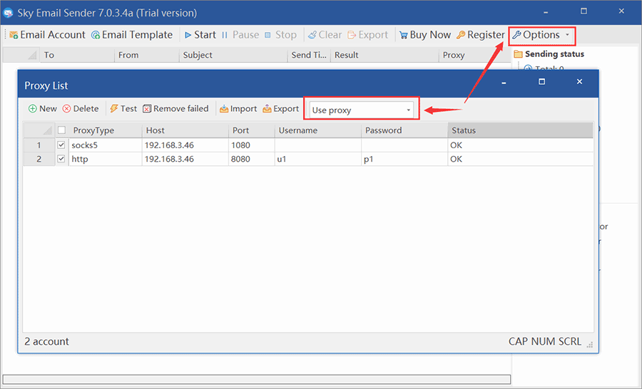 How to use proxy in sky email sender step1