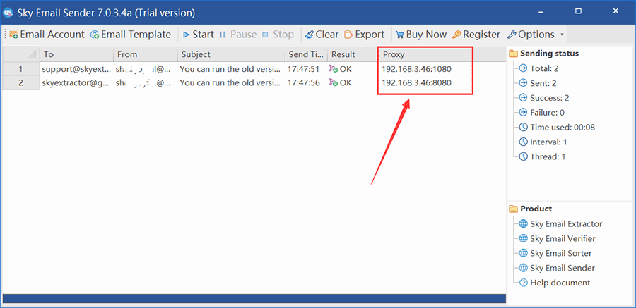 How to use proxy in sky email sender step2