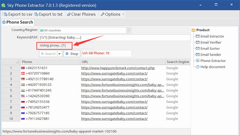 How to use proxy in sky phone extractor step2