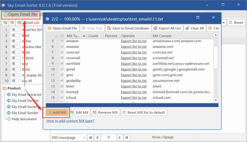 How to add MX type in sky email sorter step1