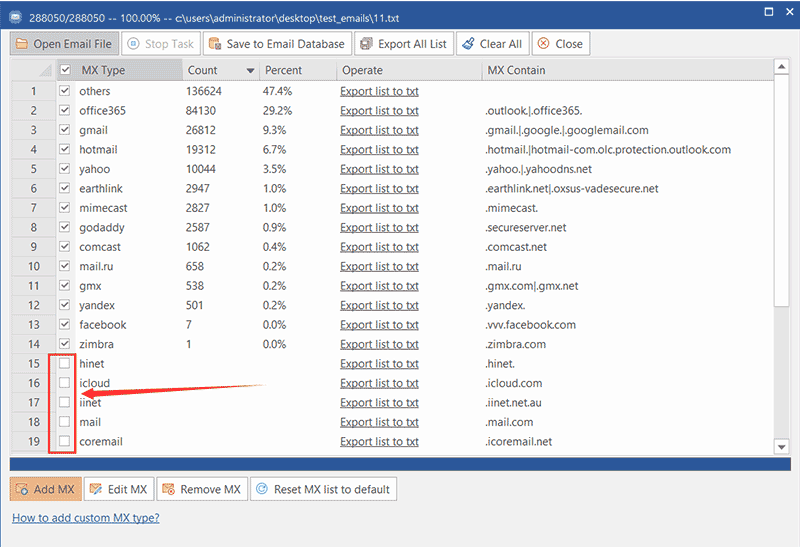 How to add MX type in sky email sorter step5