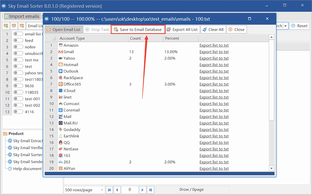 How to filter email list in sky email sorter step2